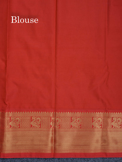 Half White Checks Semi Silk Saree With Contrast Chilly Red Traditional Border