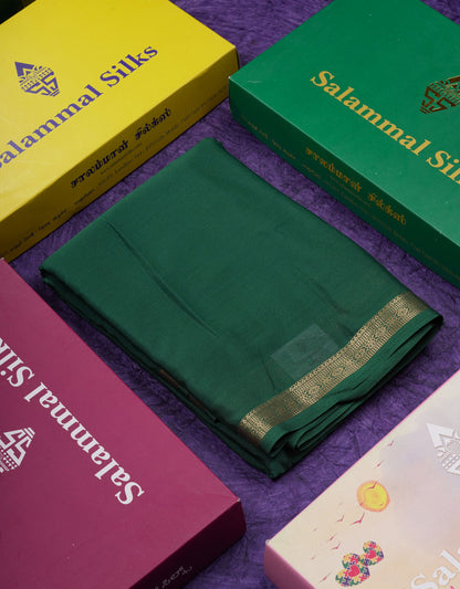 Beautiful Lavender Plain Semi Mysore Silk Saree With Small Traditional Zari Border