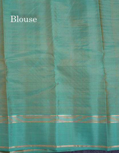 Beautiful Yellow Checks With Butta Pure Kanjivaram Silk Saree With Contrast Sapphire Green Traditional Gap Border