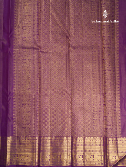 Dark Purple Vaira Oosi Lines Traditional Butta Pure Kanjivaram Silk Saree With Evening Morning Border