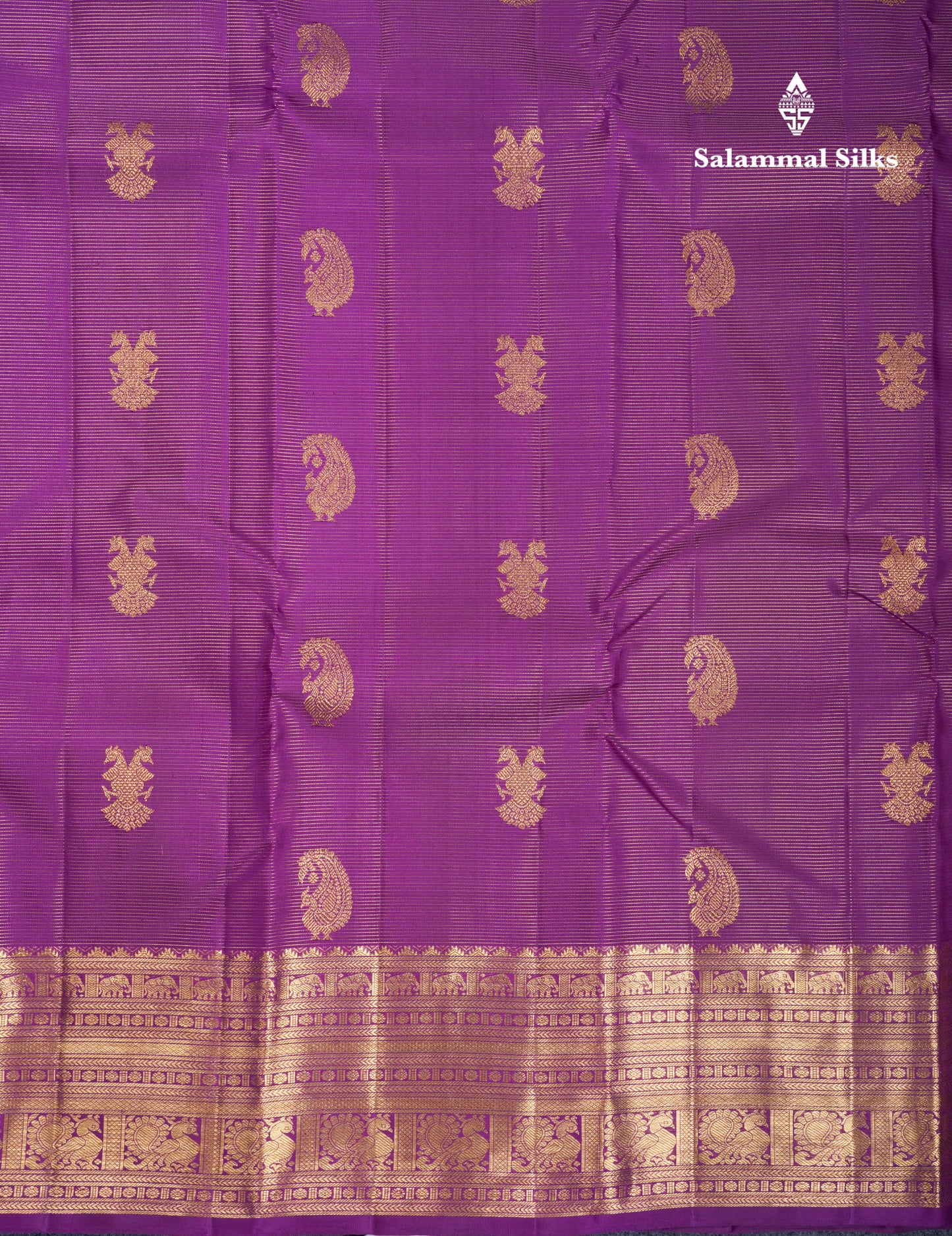 Dark Purple Vaira Oosi Lines Traditional Butta Pure Kanjivaram Silk Saree With Evening Morning Border