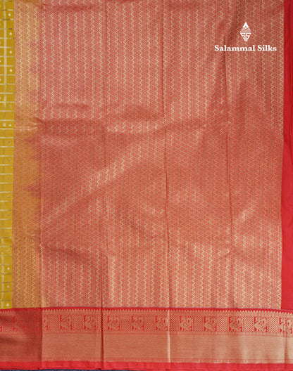 Half White Checks Semi Silk Saree With Contrast Chilly Red Traditional Border