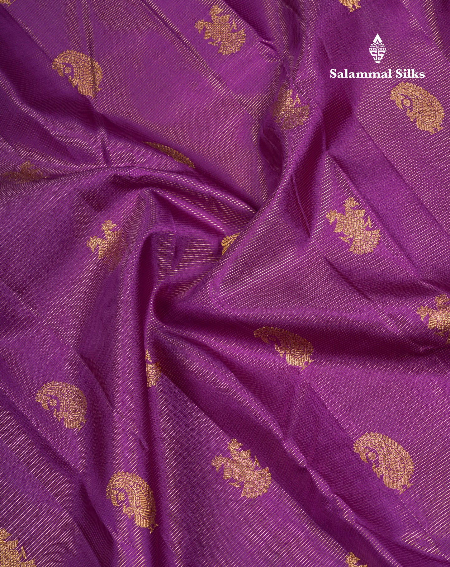 Dark Purple Vaira Oosi Lines Traditional Butta Pure Kanjivaram Silk Saree With Evening Morning Border