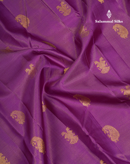 Dark Purple Vaira Oosi Lines Traditional Butta Pure Kanjivaram Silk Saree With Evening Morning Border