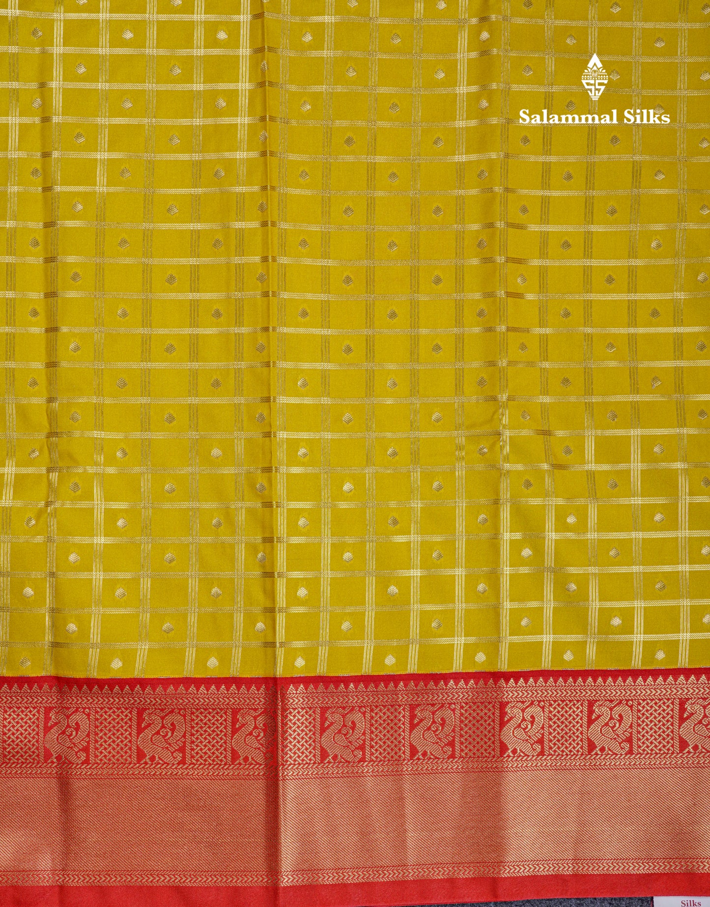 Half White Checks Semi Silk Saree With Contrast Chilly Red Traditional Border