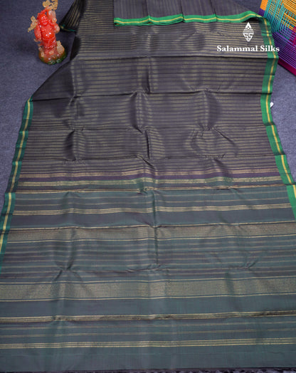 Beautiful Black Pure Kanjivaram Silk Saree With Contrast Bottle Green Small Border