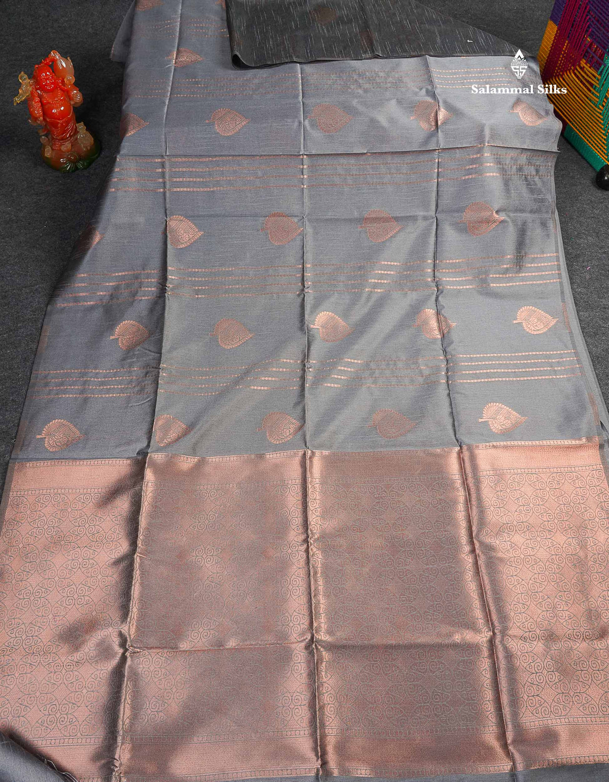 Jute Cotton Mix Saree - Grey Colour Body With Zari butta  Border Less Saree
