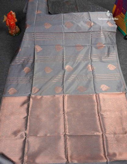 Jute Cotton Mix Saree - Grey Colour Body With Zari butta  Border Less Saree