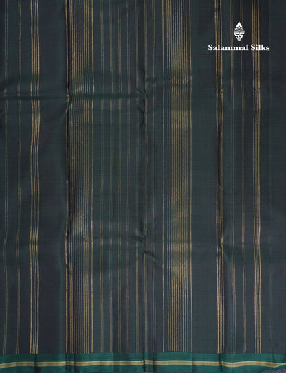 Beautiful Black Pure Kanjivaram Silk Saree With Contrast Bottle Green Small Border