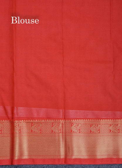 Half White Checks Semi Silk Saree With Contrast Chilly Red Traditional Border