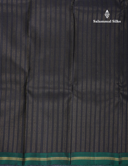 Beautiful Black Pure Kanjivaram Silk Saree With Contrast Bottle Green Small Border