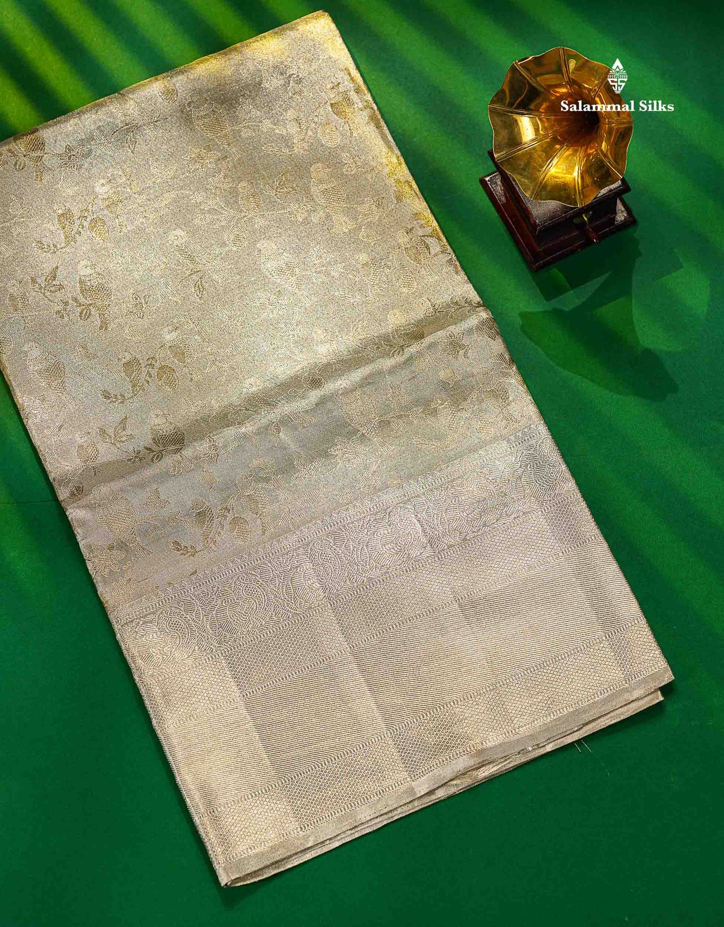 Silver Tissue 2G Zari Pure Kanjivaram Silk Saree with Self Border