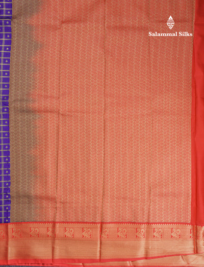Half White Checks Semi Silk Saree With Contrast Chilly Red Traditional Border