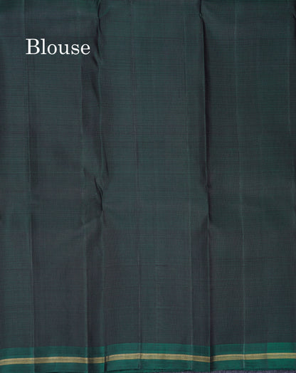 Beautiful Black Pure Kanjivaram Silk Saree With Contrast Bottle Green Small Border
