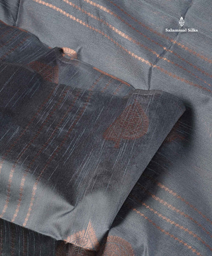 Jute Cotton Mix Saree - Grey Colour Body With Zari butta  Border Less Saree