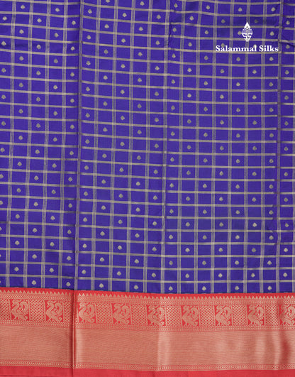 Half White Checks Semi Silk Saree With Contrast Chilly Red Traditional Border