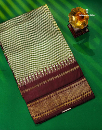 Sky Blue Tiny Checks Pure Kanjivaram Silk Saree With Contrast Navy Blue Pochampalli Pallu And Blouse