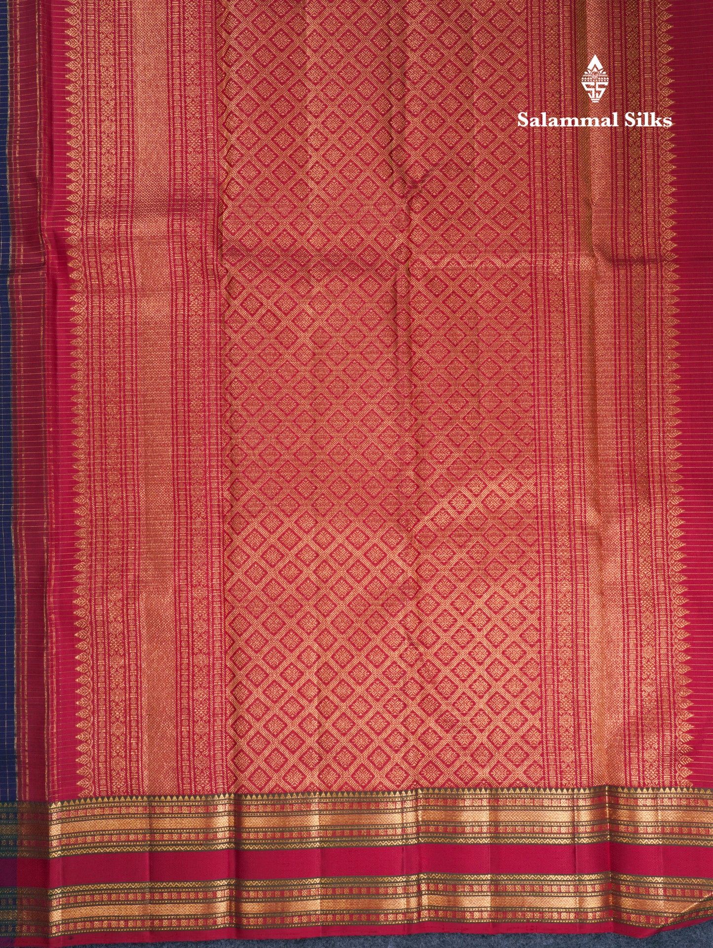 Beautiful Navy Blue Small Checks With Butta Pure Kanjivaram Silk Saree With Traditional Border