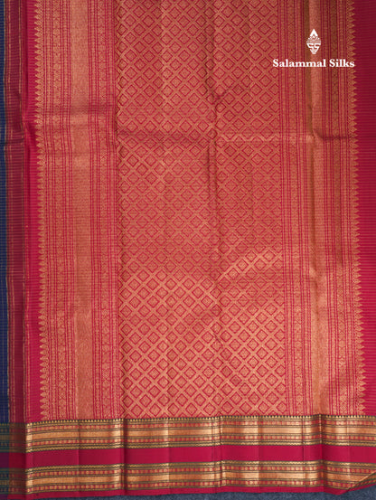 Beautiful Navy Blue Small Checks With Butta Pure Kanjivaram Silk Saree With Traditional Border