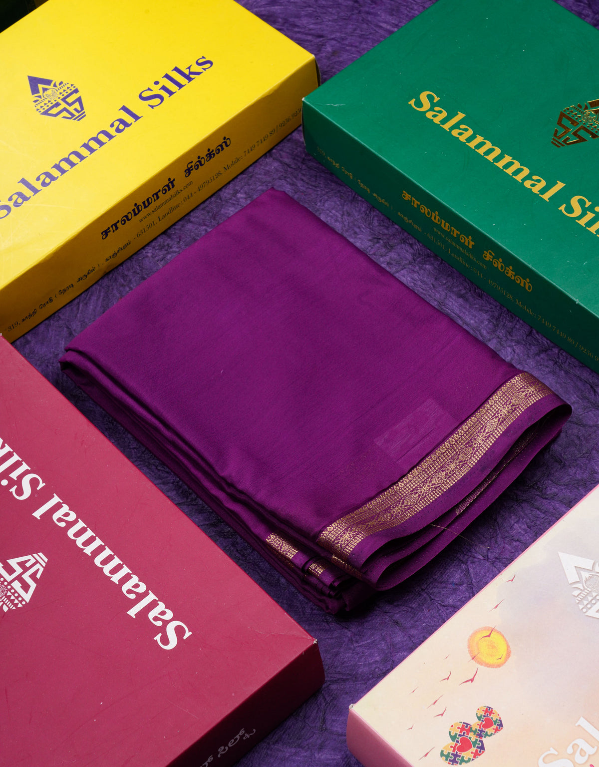 Beautiful Violet Plain Semi Mysore Silk Saree With Small Traditional Zari Border