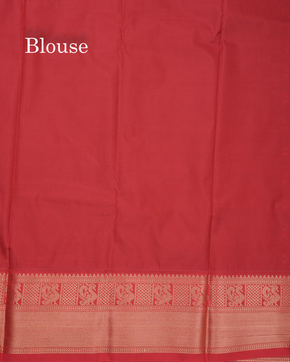 Half White Checks Semi Silk Saree With Contrast Chilly Red Traditional Border