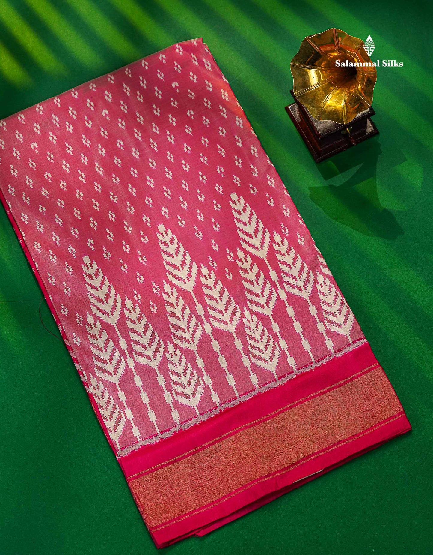 Baby Pink Pochampalli Pure Kanjivaram Silk Saree With Contrast Pink Border