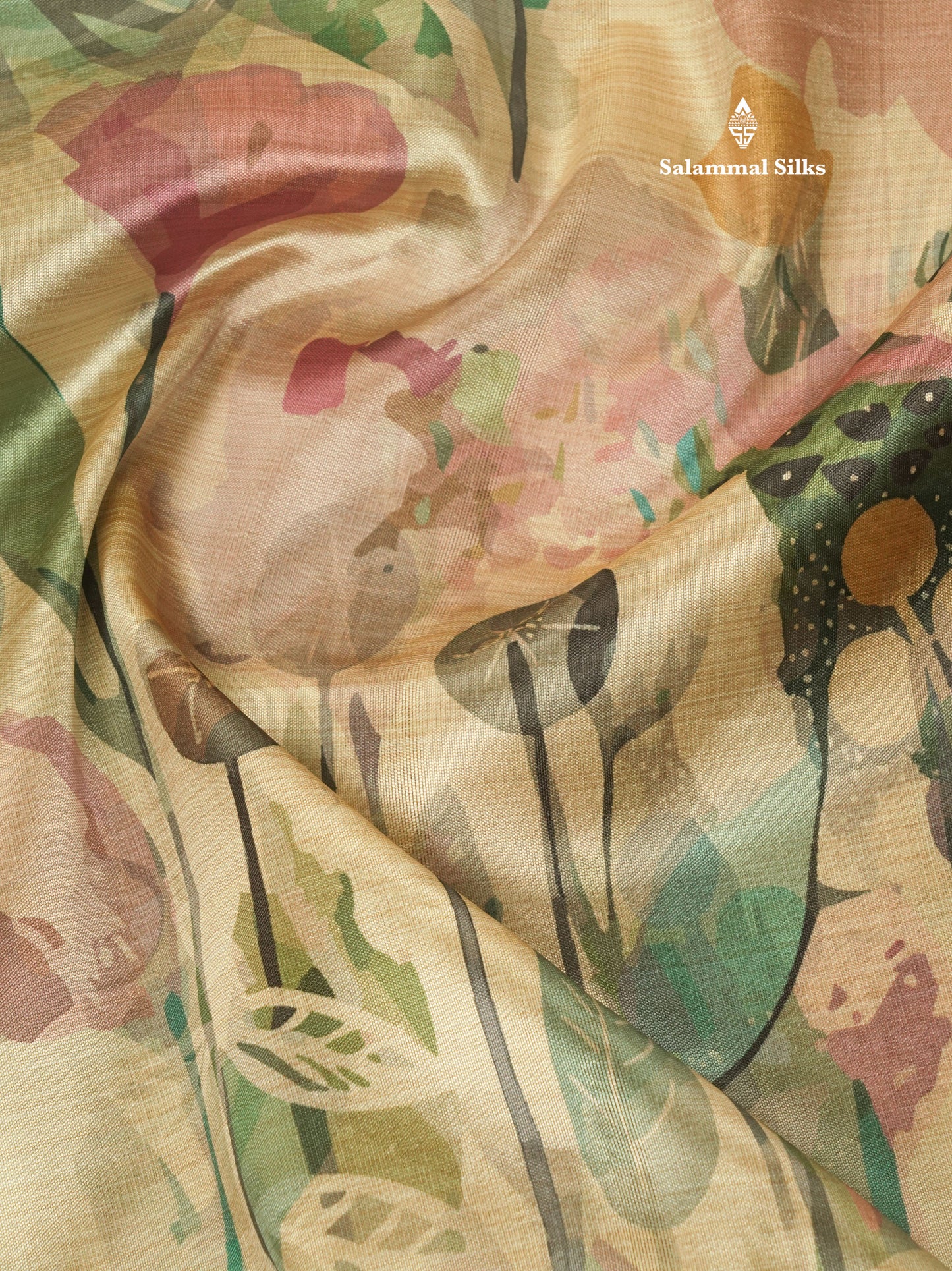 Multicolour Semi Tussar Saree With Floral Artistic Print With Contrast Border