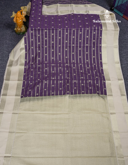 Dark Purple Semi Silk Saree With Contrast Sandal Traditional Double Border