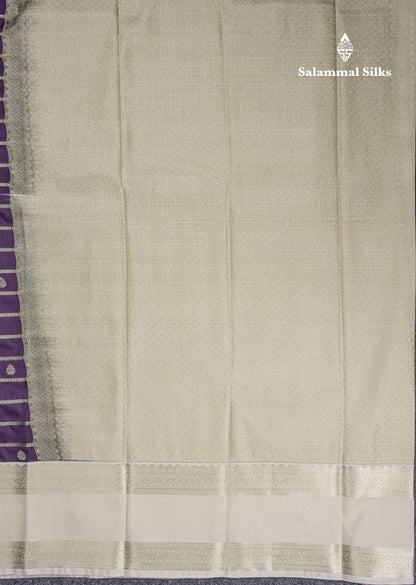 Dark Purple Semi Silk Saree With Contrast Sandal Traditional Double Border