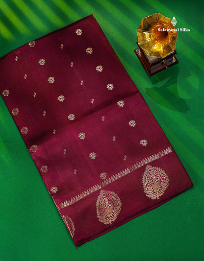 Beautiful Dark Magenta Handloom Banaras Menakari Work Raw Mango Silk Saree With Fancy Border