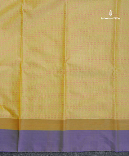 Semi Silk Saree - Light Yellow Colour Body With Contrast Dual Tone Blue Blouse