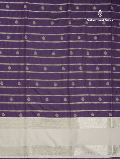 Dark Purple Semi Silk Saree With Contrast Sandal Traditional Double Border