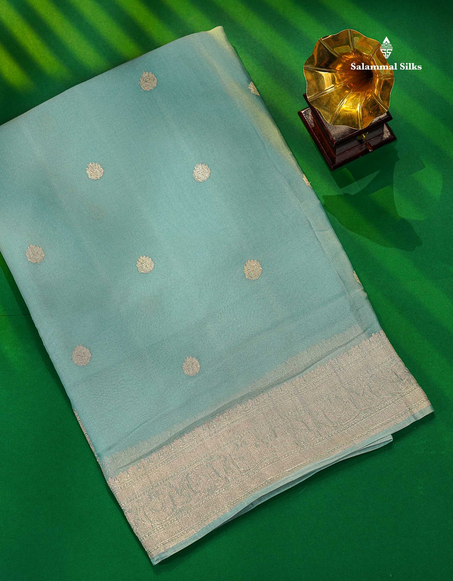 Pastel Blue Handloom Banaras Pure Chiffon Saree With Fancy Border
