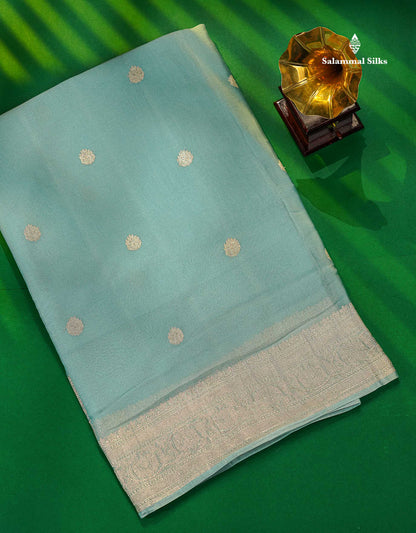 Pastel Blue Handloom Banaras Pure Chiffon Saree With Fancy Border