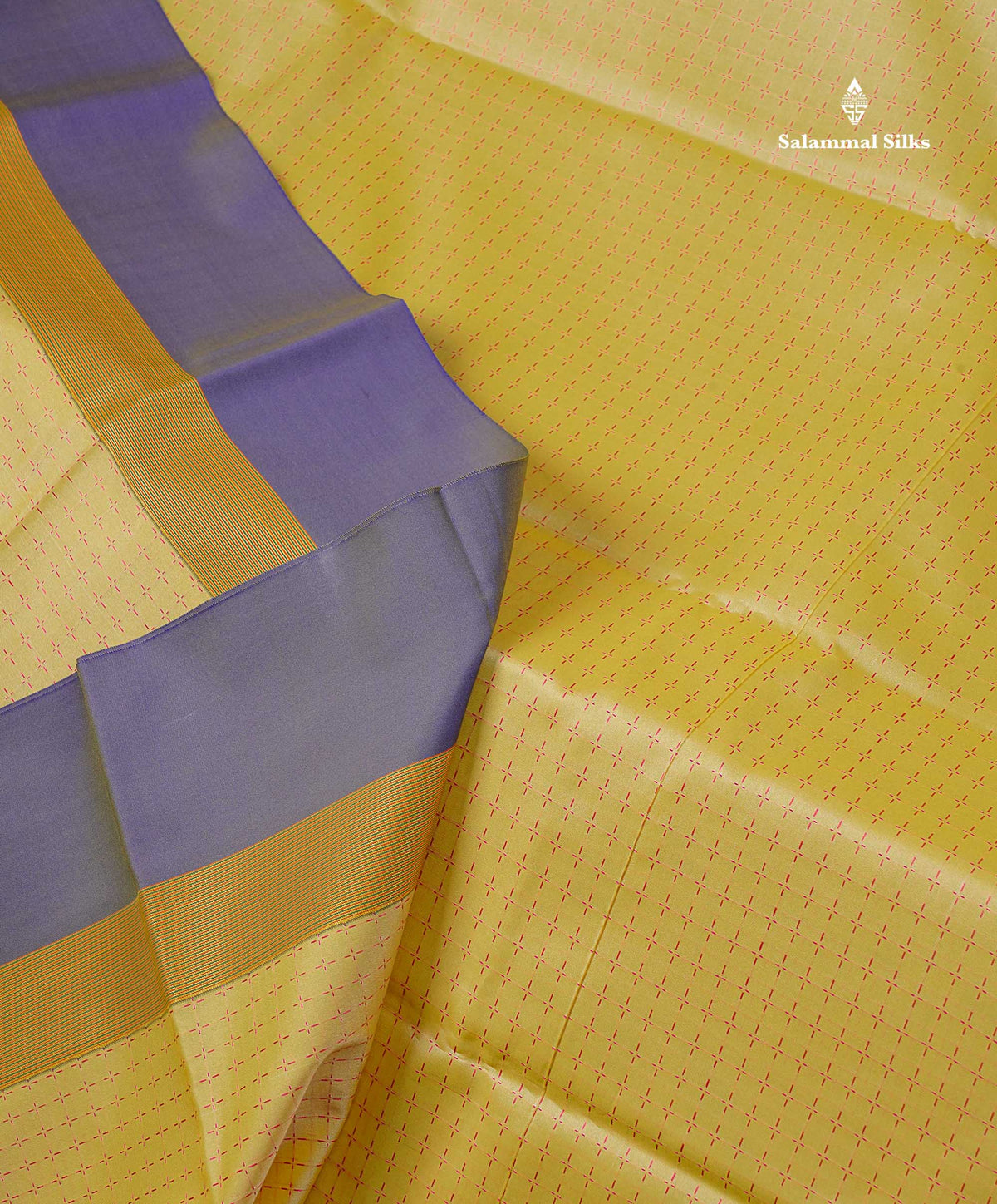Semi Silk Saree - Light Yellow Colour Body With Contrast Dual Tone Blue Blouse