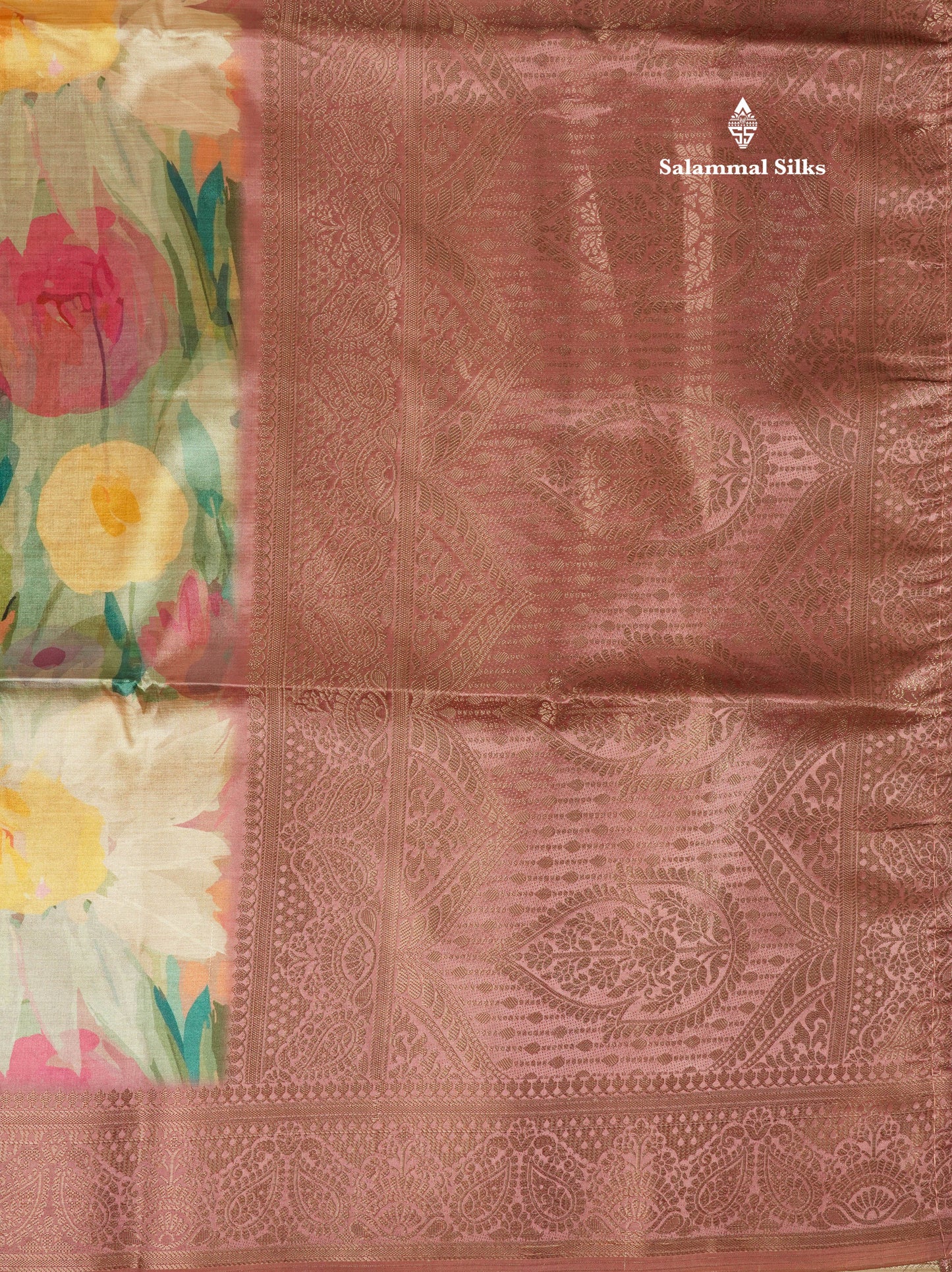 Multicolour Semi Tussar Saree With Floral Artistic Print With Contrast Border