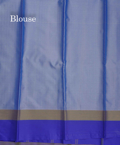 Semi Silk Saree - Light Yellow Colour Body With Contrast Dual Tone Blue Blouse