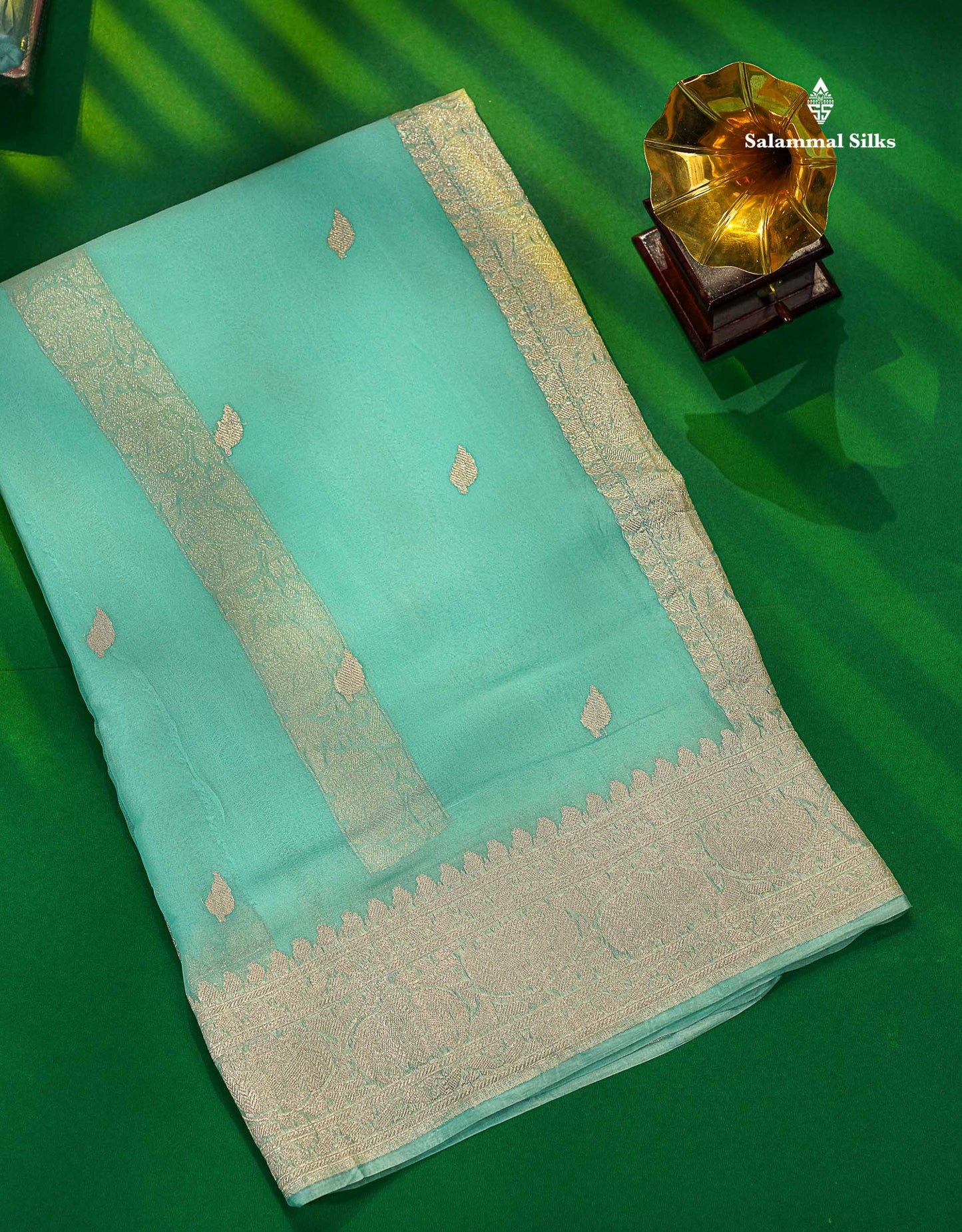 Sea Blue Handloom Banaras Pure Chiffon Saree With Fancy Border
