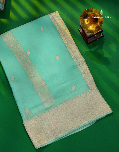 Sea Blue Handloom Banaras Pure Chiffon Saree With Fancy Border