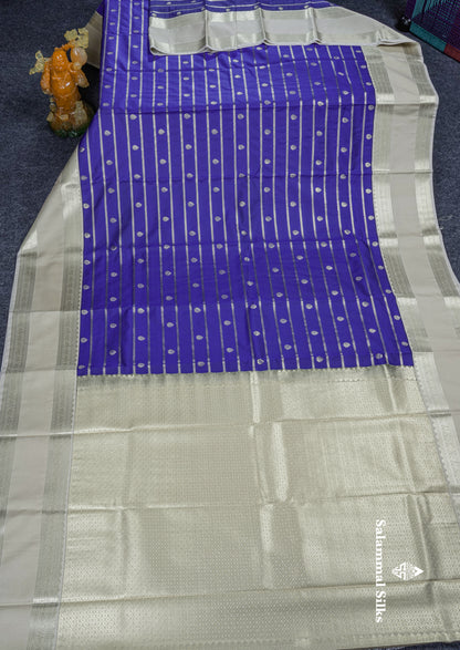 Dark Purple Semi Silk Saree With Contrast Sandal Traditional Double Border