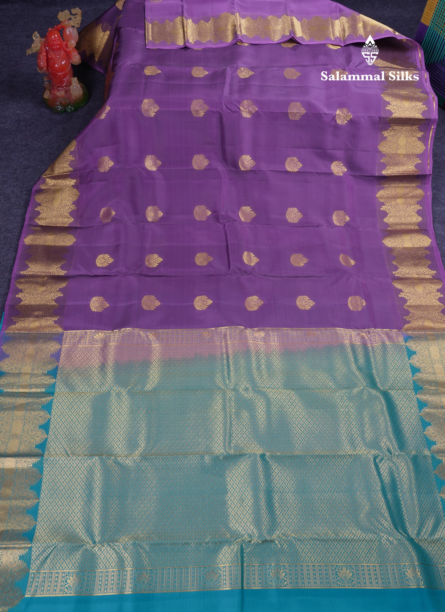Beautiful Light Violet Puremix Silk Saree With Contrast Sapphire Green Blouse