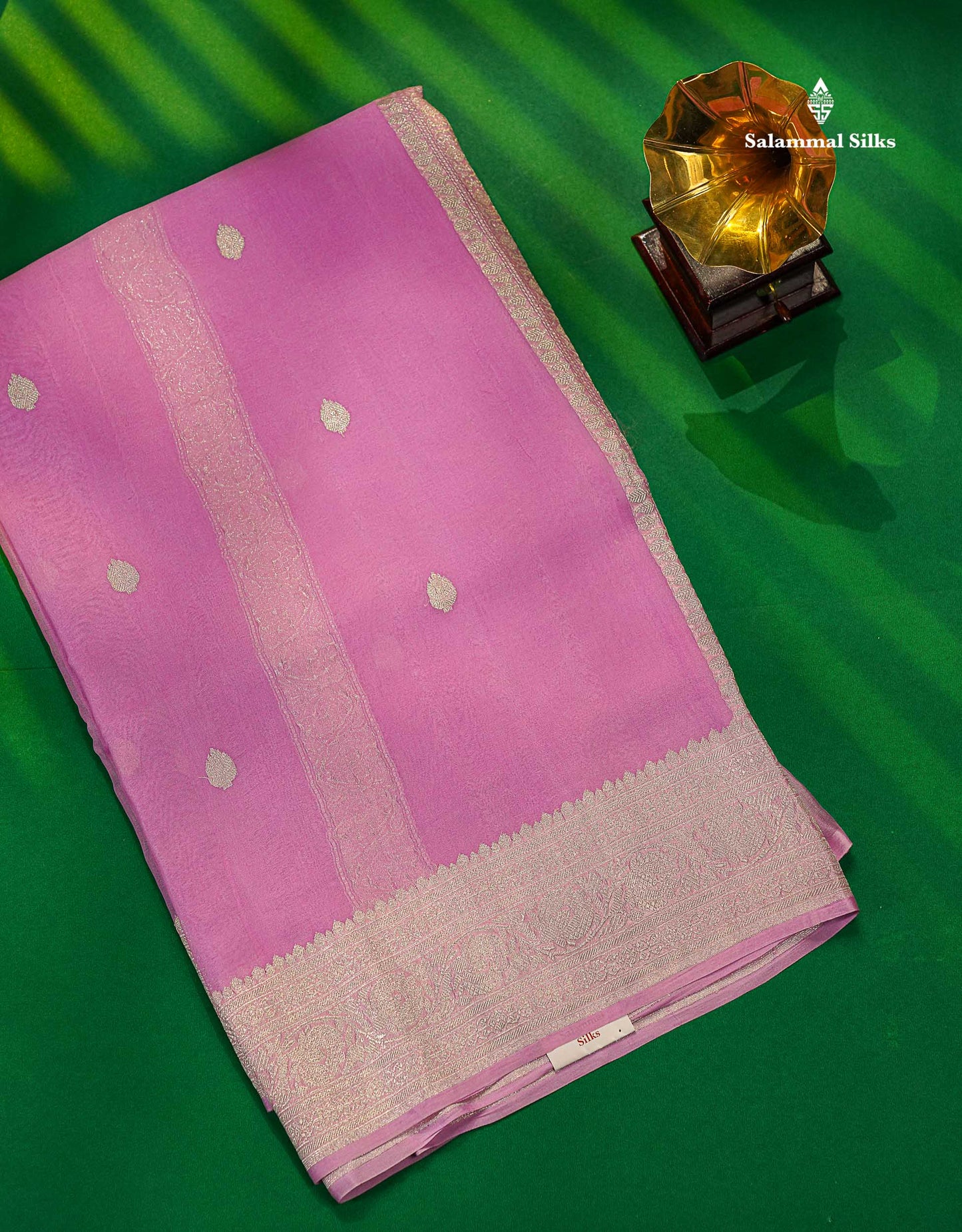 Baby Pink Handloom Banaras Pure Chiffon Saree With Fancy Border
