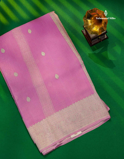 Baby Pink Handloom Banaras Pure Chiffon Saree With Fancy Border