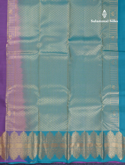 Beautiful Light Violet Puremix Silk Saree With Contrast Sapphire Green Blouse