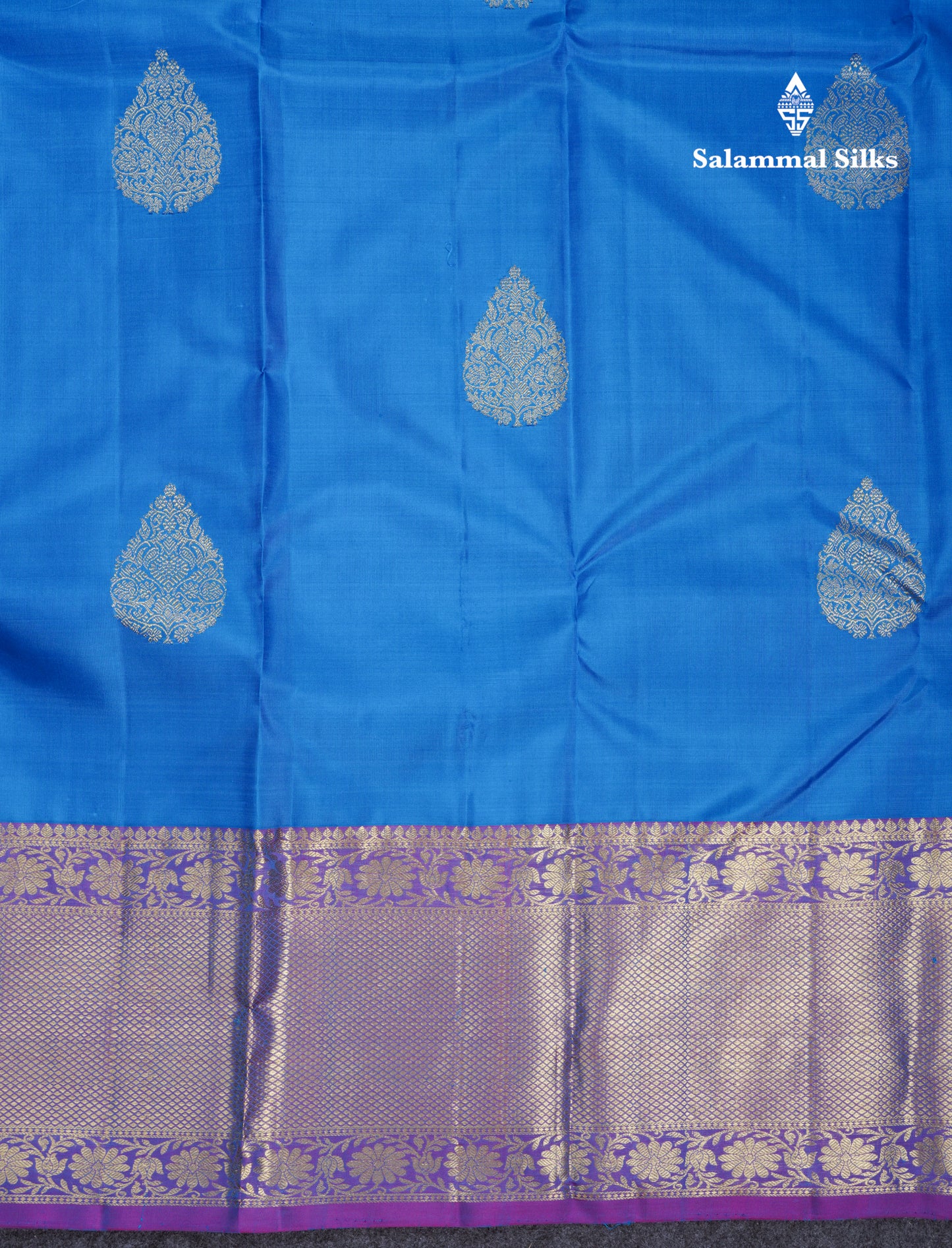 Beautiful Blue Pure Kanjivaram Silk Saree With Contrast Purple Traditional Evening Morning Border