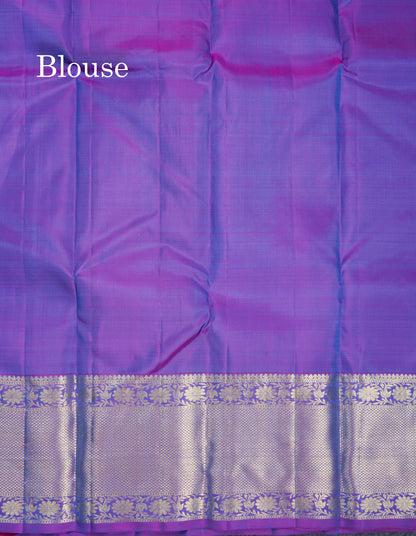 Beautiful Blue Pure Kanjivaram Silk Saree With Contrast Purple Traditional Evening Morning Border