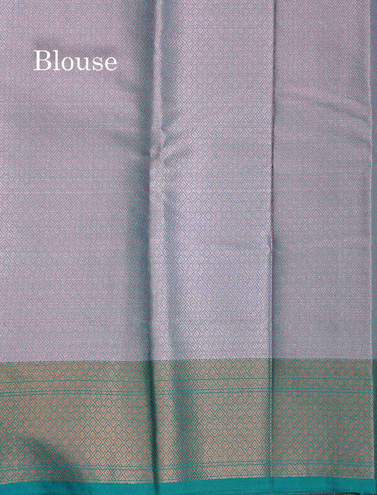 Cotton Mix Saree - Peach Colour Body With Floral Design & Contrast Sapphire Green Border