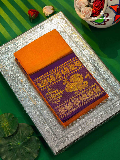 Sungudi Cotton Saree - Half White Colour Body Vaira Oosi Lines With Dark Purple Traditional Evening Morning Border