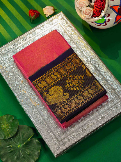 Sungudi Cotton Saree - Half White Colour Body Vaira Oosi Lines With Dark Purple Traditional Evening Morning Border