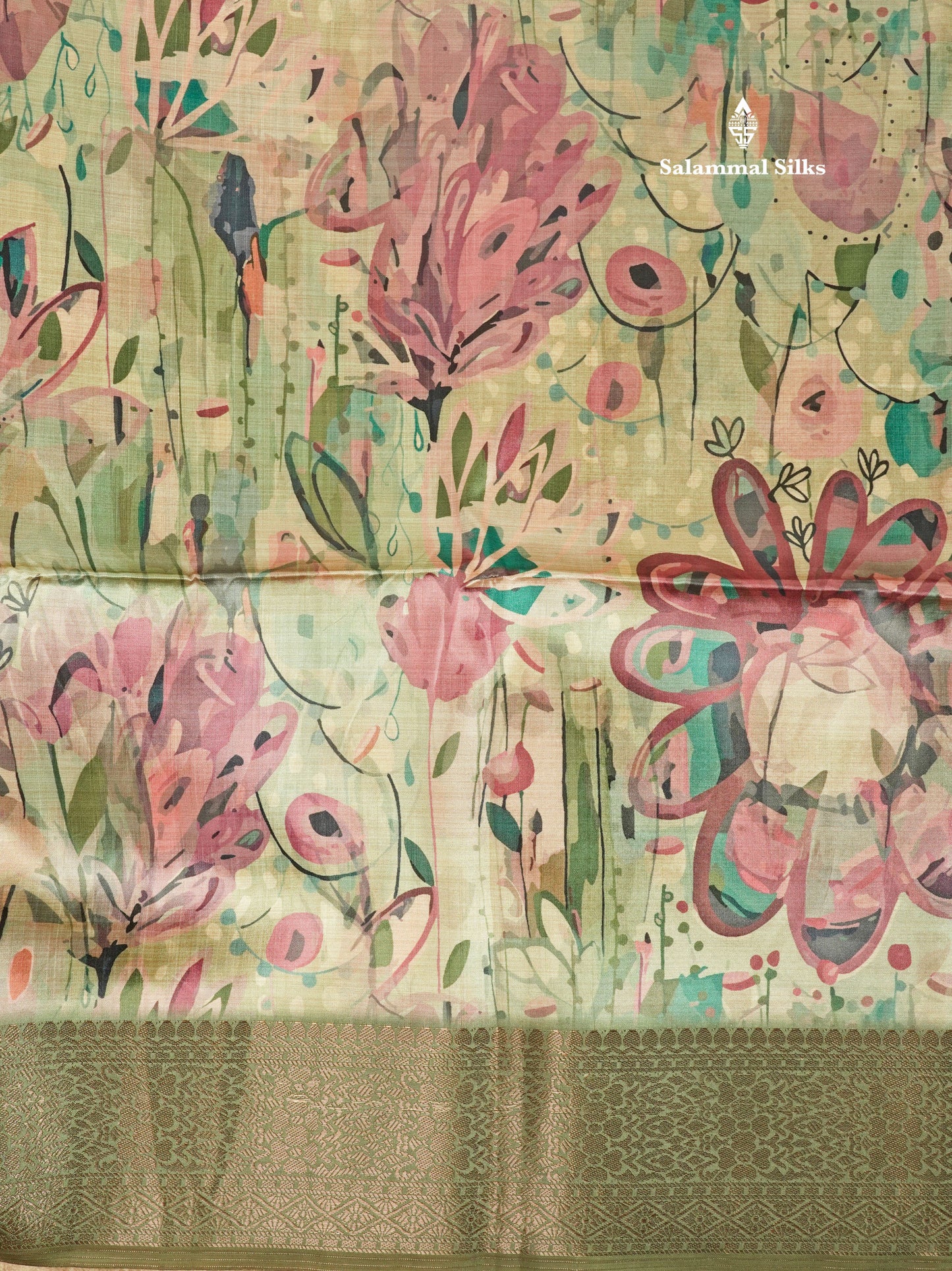 Multicolour Semi Tussar Saree With Floral Artistic Print With Contrast Border
